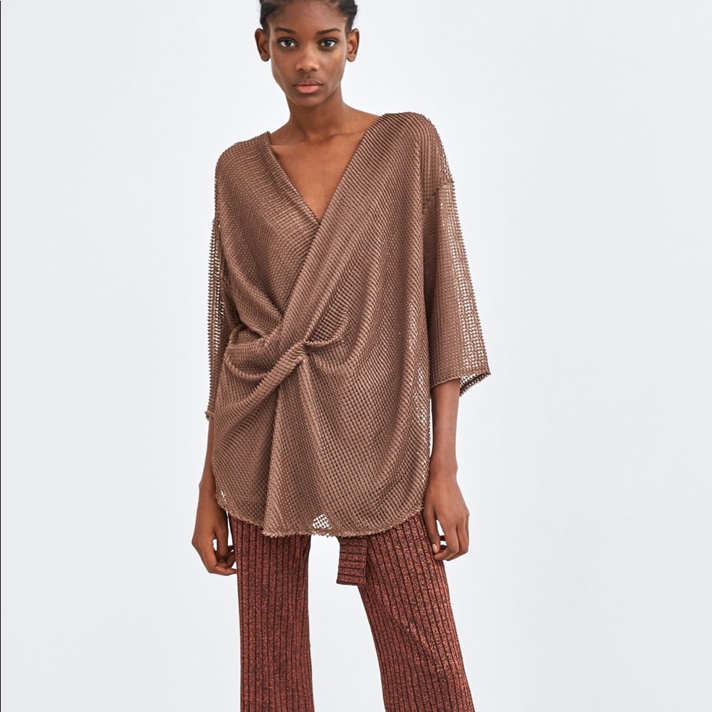 Zara pleated mesh top